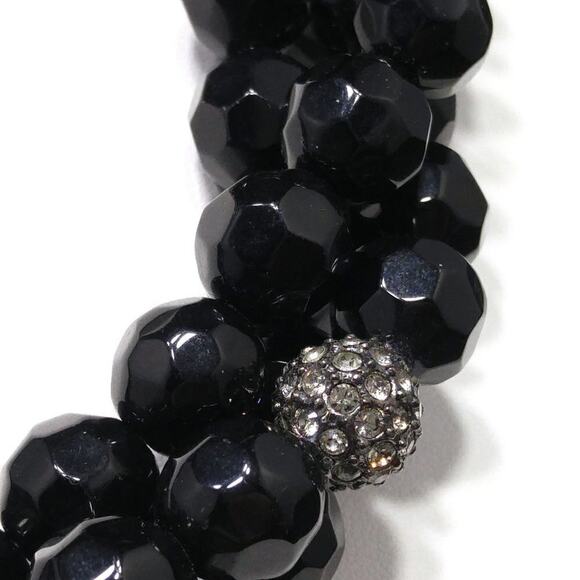 Vintage Black Glass Rhinestone 3 Strand Bead Necklace, Strung Wire, 1990s, 18" - Picture 3 of 7